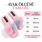POMELLA Kadın Pembe Çift Ponponlu Peluş Bantlı Kaymaz Tabanlı Önü Açık Ev Terliği