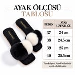 POMELLA Kadın Siyah Çift Ponponlu Peluş Bantlı Kaymaz Tabanlı Önü Açık Ev Terliği
