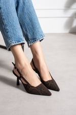 SNAPE Kadın Acı Kahve Yılan Desenli Sivri Burun 7 cm Topuklu Slingback Ayakkabı