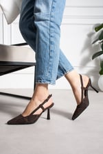 SNAPE Kadın Acı Kahve Yılan Desenli Sivri Burun 7 cm Topuklu Slingback Ayakkabı