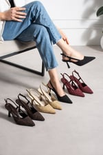 SNAPE Kadın Acı Kahve Yılan Desenli Sivri Burun 7 cm Topuklu Slingback Ayakkabı