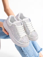 STELLA Kadın Beyaz Taşlı Işıltılı Platform Sneakers Spor Ayakkabı