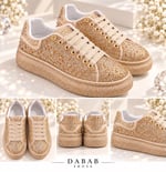 STELLA Kadın Gold Taşlı Işıltılı Platform Sneakers Spor Ayakkabı