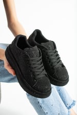 STELLA Kadın Siyah Taşlı Işıltılı Platform Sneakers Spor Ayakkabı