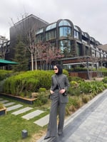 Gri  Asimetrik Kesim Blazer Takım