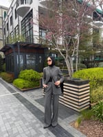 Gri  Asimetrik Kesim Blazer Takım