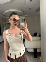 Askılı Bağlamalı Korse Bluz-Krem - LF011