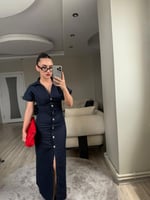 Belden Oturmalı Denim Elbise - LF016