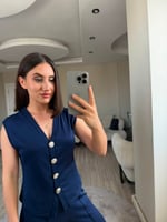 GOLD DÜĞMELİ KOLSUZ MODAL TAKIM - LF025
