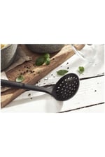 9 Parça Silikon Spatula Fırça Kaşık Kevgir Kepçe Makarna Kaşığı Servis Seti Siyah