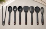 Aryıldız Silikon 8 Parça Kepçe Kevgir Spatula Çırpıcı Makarna Kaşık Seti Antrasit