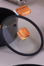 Bien Black 20 CM Silikon Çerçeveli Tencere Tava Cam Kapak (Akasya Ağacı Kulplu)