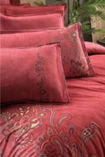 Burgonya Fancy Poplin Nevresim Takımı Büyük Boy King Size Kırmızı