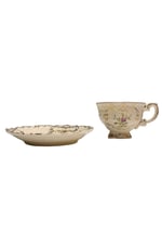 Diana Porselen 6 Lı Çay Fincan Seti Vintage Çiçek Desenli Gold Detaylı