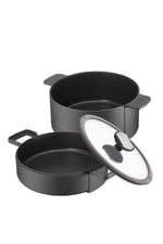 Double Indüksiyonlu 2 Li Tencere Seti Siyah 24 Cm Derin -24 Cm Sığ 035100