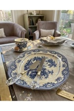 Elizabeth Bone Porselen 43 cm Oval Sunumluk İkramlık Tepsi Mavi Vitage
