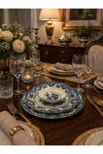 Elizabeth Bone Porselen 6 lı Servis Tabağı Mavi Vitage 26 cm
