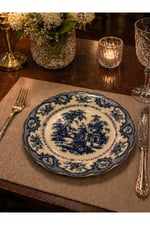 Elizabeth Bone Porselen 6 lı Servis Tabağı Mavi Vitage 26 cm