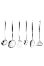 Essentials Paslanmaz Çelik 6 Parça Kepçe Kevgir Patates Ezici Makarna Kaşığı Spatula Kaşık Seti