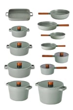 Fika Alüminyum Döküm Cam Kapaklı 19 Parça Gri Tencere & Tava Seti