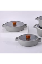 Fika Cam Kapaklı Alüminyum Döküm 2'li Sahan Seti Gri 20-22 cm
