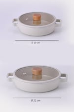 Fika Cam Kapaklı Seramik Kaplama Sahan Set 2'li 20/22 CM - Bej