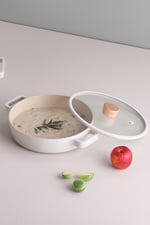 Fika Cam Kapaklı Seramik Kaplama Sahan Set 2'li 20/22 CM - Bej