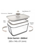 Fika Clik Dikdörtgen Cam Saklama Kabı 2600 ML - Bej