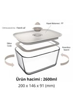 Fika Clik Dikdörtgen Cam Saklama Kabı 2600 ML - Bej
