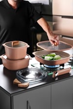 Fika Comfort Seramik kaplama Terracota Tencere ve Tava Seti 10 Parça