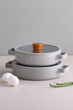 Fika Seramik Kaplama Alüminyum Döküm Sahan Set 2'li 20/22 CM - Gri