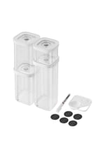 Fresh & Save Cube Borosilikat Plastik Vakumlu Gıda Saklama Kabı Seti, S / 6-Parça Şeffaf-Beyaz