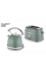 GEM RETRO Yuvarlak Su Isıtıcısı Kettle ve RETRO Mint Rengi 2 Dilim Ekmek Kızartma Makinesi Seti