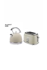 GEM RETRO Yuvarlak Su Isıtıcısı Kettle ve RETRO Krem Rengi 2 Dilim Ekmek Kızartma Makinesi Seti