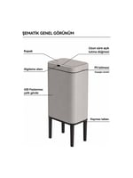 Kobos Sensörlü Çöp Kovası Ayaklı 9L Açık Gri KBJAH6603L