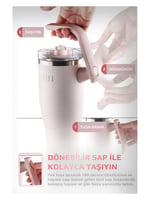 Neoflam Fika Lumi Patentli Döner Kulplu Sızdırmaz Çift Ağızlıklı Çelik Termos 950 ML - Pembe