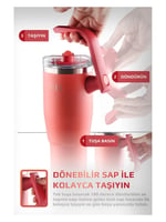 Neoflam Fika Lumi Patentli Döner Kulplu Sızdırmaz Çift Ağızlıklı Çelik Termos 950 ML - Kırmızı