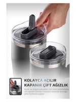 Neoflam Fika Lumi Patentli Döner Kulplu Sızdırmaz Çift Ağızlıklı Çelik Termos 950 ML - Antrasit