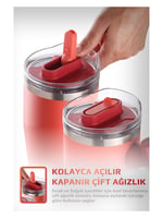 Neoflam Fika Lumi Patentli Döner Kulplu Sızdırmaz Çift Ağızlıklı Çelik Termos 950 ML - Kırmızı