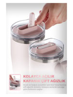Neoflam Fika Lumi Patentli Döner Kulplu Sızdırmaz Çift Ağızlıklı Çelik Termos 950 ML - Pembe