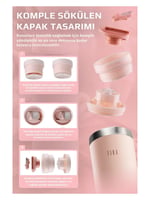 Neoflam Fika Tauko Sızdırmaz Kolay Sökülebilir Derin Temizlenebilir Patentli Kapaklı Çelik Bardak Termos 470 ML - Pembe