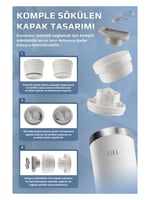 NEOFLAM Fika Tauko Sızdırmaz Kolay Sökülebilir Derin Temizlenebilir Patentli Kapaklı Çelik Bardak Termos 470 ML - Beyaz