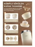 Neoflam Fika Tauko Sızdırmaz Kolay Sökülebilir Derin Temizlenebilir Patentli Kapaklı Çelik Bardak Termos 470 ML - Bej
