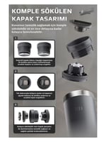 NEOFLAM Fika Tauko Sızdırmaz Kolay Sökülebilir Derin Temizlenebilir Patentli Kapaklı Çelik Bardak Termos 470 ML - Antrasit
