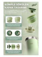 Neoflam Fika Tauko Sızdırmaz Kolay Sökülebilir Derin Temizlenebilir Patentli Kapaklı Çelik Bardak Termos 470 ML - Mint Yeşili