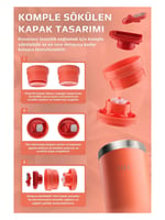 Neoflam Fika Tauko Sızdırmaz Kolay Sökülebilir Derin Temizlenebilir Patentli Kapaklı Çelik Bardak Termos 470 ML - Kırmızı