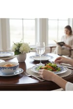 Outlet Florance Mavi&Beyaz Desenli New Bone China Porselen 24 parça Yemek Takımı