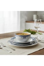Outlet Florance Mavi&Beyaz Desenli New Bone China Porselen 24 parça Yemek Takımı