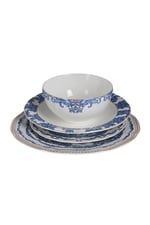 Outlet Florance Mavi&Beyaz Desenli New Bone China Porselen 24 parça Yemek Takımı