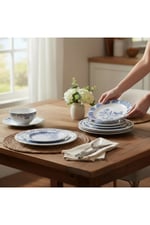 Outlet Florance Mavi&Beyaz Desenli New Bone China Porselen 24 parça Yemek Takımı